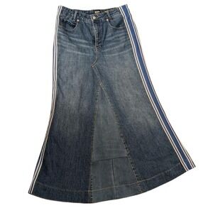 Maeve Anthropology Denim Flare Maxi Skirt with Athletic Stripes Detail